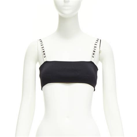 Christian Dior White Logo Strap Stretch Knit Bralette Top XS